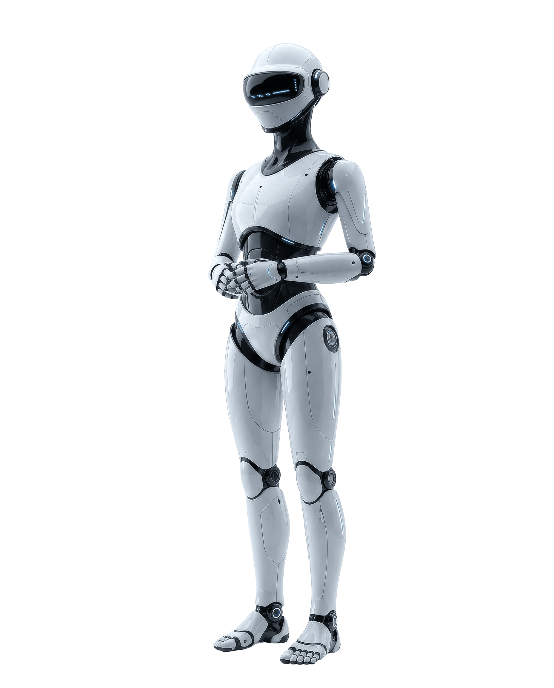 AI robot standing with hands together