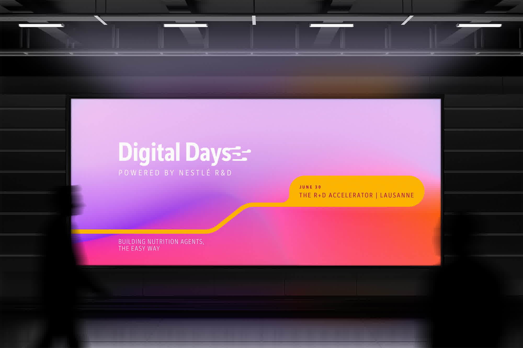 Billboard mockup with Digital Days visual. People passing in front