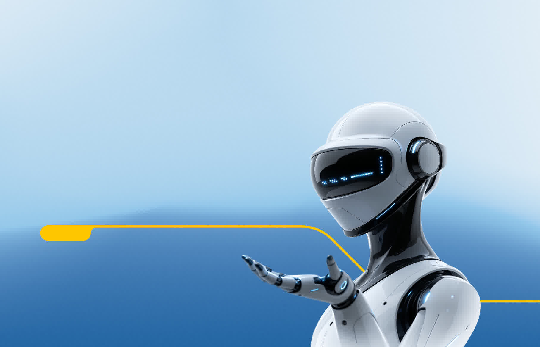 AI Robot with hand out in from of gradient background