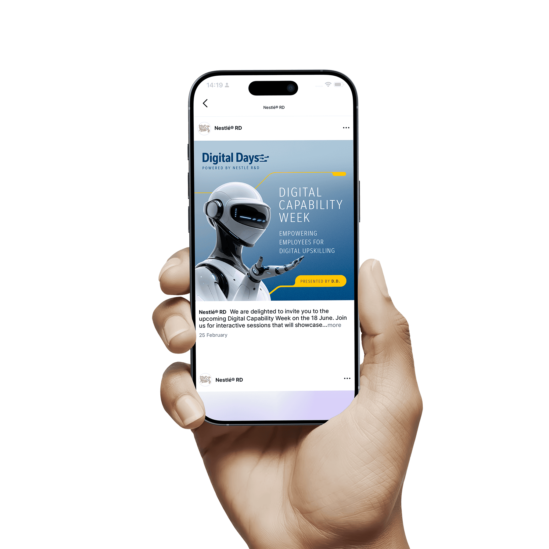 Phone mockup of social media post